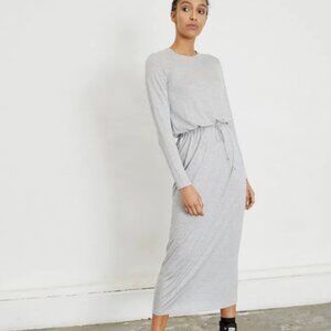 NINETY PERCENT Drawcord Waist Maxi Dress Tencel Small Gray Contemporary Modest